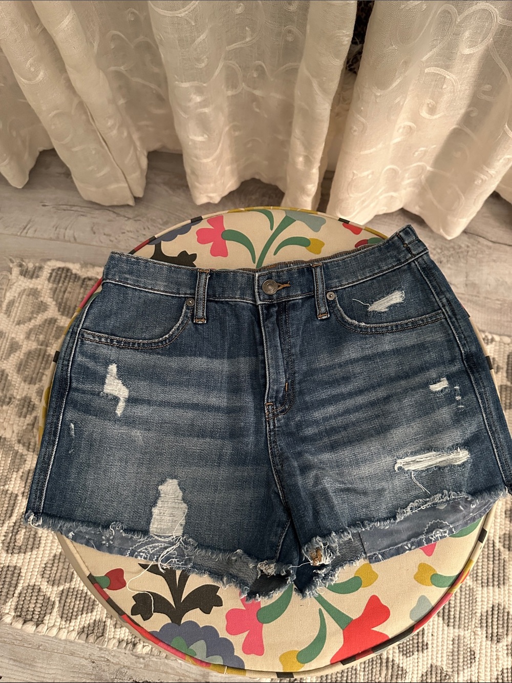 aerie Dark Blue Distressed Denim Shorts